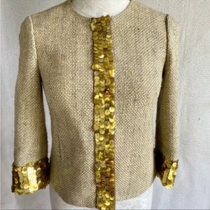 Tory Burch Silk Tweed Gold Sequin Blazer Jacket XS